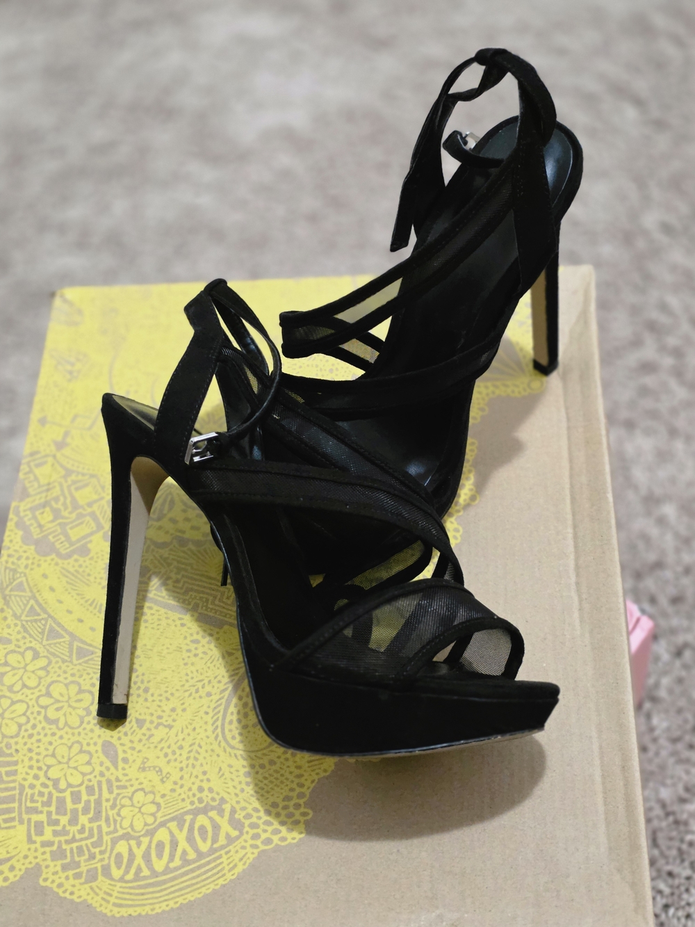 Mix No. 6 Black Strappy Platform Stiletto Sandals